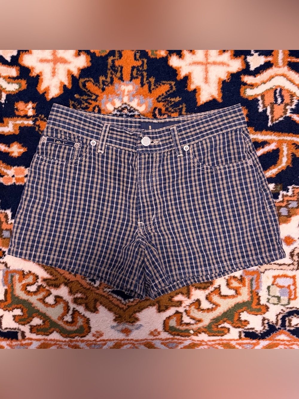 90s Women's Navy Plaid Cotton Shorts